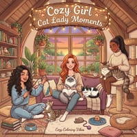 Cozy Girl Cat Lady Moments: Cute Comfy Homebody Adult & Teens Coloring Book Easy Bold Line Hygge Design, Relaxing Home Comfort Kitten Scenes & Daily G cover