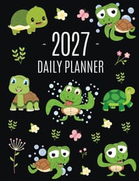 Turtle Planner 2027: Cute Tortoise Organizer: January-December (12 Months) Beautiful Agenda With Green Reptile Animal, Butterflies & Flowers cover