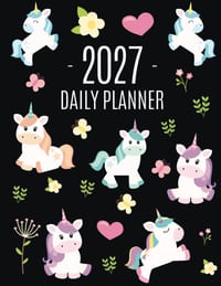 Unicorn Daily Planner 2027: Cute Year Organizer: January-December (12 Months) Large Funny Magical Fairy Tale Horse Agenda cover