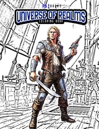 Dark Titan Books' The Universe of Realms Coloring Book cover